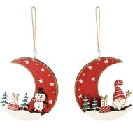 Dekoratief | Hanger maantje m/santa/sneeuwman, hout, 8x9cm, set van 2 stuks | A245391