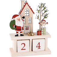 Dekoratief | Kalender m/santa, naturel/rood, hout, 13x6x18cm | A245394