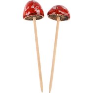 Dekoratief | Stick m/paddenstoeltje, rood/wit, keramiek, 4x4x24cm, set van 2 stuks | A245426