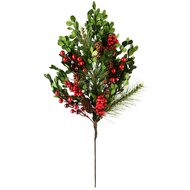 Dekoratief | Deco tak m/besjes/dennenappels, groen/rood, 57cm | A245528