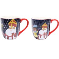 Dekoratief | Mok &#039;Sinterklaas&#039;, blauw/rood, keramiek, 10x10x12cm, set van 2 stuks | A245541