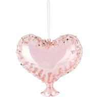 Dekoratief | Hanger ballon hartje, roze/transparant, glas, 12x7x11cm | A245576