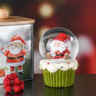 Dekoratief | Waterbol cupcake m/santa, groen/rood, resina/glas, 10x10x15cm | A245636