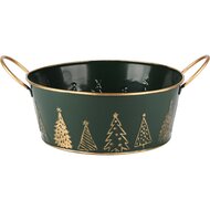 Dekoratief | Bakje rond &#039;Festive Trees&#039;, groen/goud, metaal, 33x25x10cm | A245787