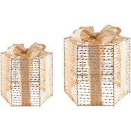 Dekoratief | Set 2 cadeautjes hexagon, goud, LED, 15x15x25cm | A245865