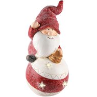 Dekoratief | Santa op kerstbal, rood/wit, magnesium, LED, 20x19x41cm | A245994