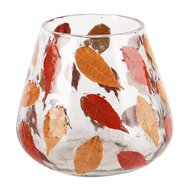 Dekoratief | Theelichthouder &#039;Red Leaf&#039;, glas, 14x14x13cm | A248007