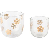 Dekoratief | Set 2 theelichthouders &#039;Golden Flower&#039;, glas, 12x12x12cm | A248011