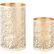 Dekoratief | Set 2 Waxinelichthouders &#039;Bush Roses&#039;, wit/goud, metaal, 12x12x22cm | A248075