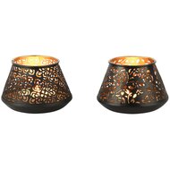 Dekoratief | Theelichthouder &#039;Lush&#039;, zwart/goud, metaal, 10x10x7cm, set van 2 stuks | A248077