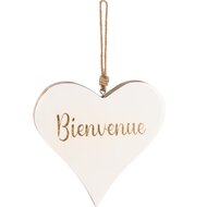 Dekoratief | Hanger hart &#039;Bienvenue&#039;, wit, hout/enamel, 20x20x2cm | A248157