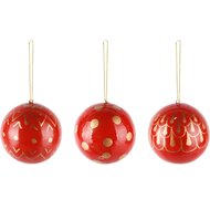 Dekoratief | Hanger bal m/bollen, rood/goud, karton, 7x7x7cm, set van 3 stuks | A248193