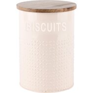 Dekoratief | Bewaarpot &#039;Biscuits&#039;, wit, hout/metaal, 14x14x19cm | A248223