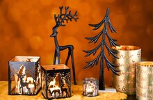 Dekoratief | Set 2 theelichtkubussen &#039;Loving Deer&#039;, zwart/goud, 11x11x16cm | A248314