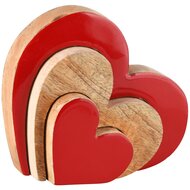 Dekoratief | Deco hart puzzel, naturel/rood, hout, 16x3x14cm | A248330