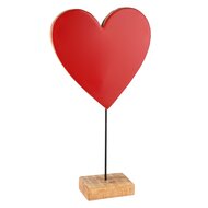 Dekoratief | Deco hart op voet, naturel/rood, hout, 19x7x37cm | A248349