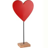 Dekoratief | Deco hart op voet, naturel/rood, hout, 27x10x56cm | A248350