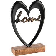 Dekoratief | Deco hart &#039;Home&#039;, zwart/naturel, hout/metaal, 13x5x22cm | A248379