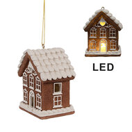 Clayre &amp; Eef   | Decoratie hanger huisje met LED Bruin 8x6x10 cm | 6PR4358