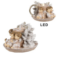 Clayre &amp; Eef   | Decoratie kandelaar Engel Bruin LED 14x13x10 cm | 6PR4164