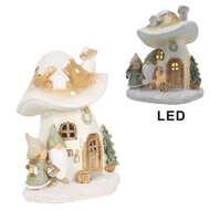 Clayre &amp; Eef   | Decoratie paddenstoel  met kabouters beige LED 13x12x15 cm | 6PR4186