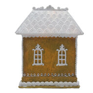 Clayre &amp; Eef   | Decoratie Huis met LED Bruin Wit 12x9x15 cm | 6PR4191