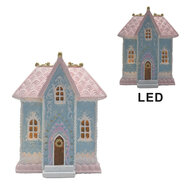 Clayre &amp; Eef   | Decoratie Huis met LED Blauw roze 12x9x15 cm | 6PR4198