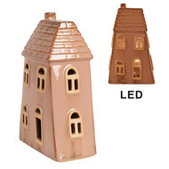 Clayre &amp; Eef   | Decoratie Huisje met LED Bruin 10x6x16 cm | 6CE1841