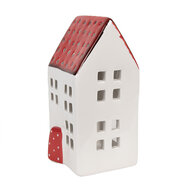 Clayre &amp; Eef   | Decoratie Huisje Wit Rood 8x8x15 cm | 6CE1846