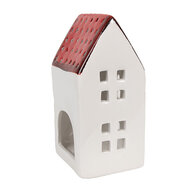 Clayre &amp; Eef   | Decoratie Huisje Wit Rood 8x8x15 cm | 6CE1846