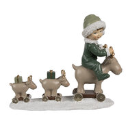 Clayre &amp; Eef   | Kerstdecoratie kind op hert Beige groen 17x8x14 cm | 6PR4188