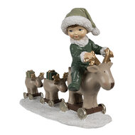 Clayre &amp; Eef   | Kerstdecoratie kind op hert Beige groen 17x8x14 cm | 6PR4188