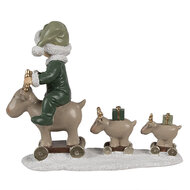 Clayre &amp; Eef   | Kerstdecoratie kind op hert Beige groen 17x8x14 cm | 6PR4188