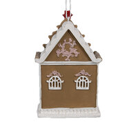 Clayre &amp; Eef   | Decoratie hanger huisje Roze Wit 6x4x9 cm | 6PR4215