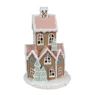 Clayre &amp; Eef   | Decoratie Huis met LED Bruin Wit &oslash; 14x22 cm / 3xAAA | 6PR4308