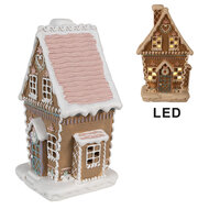 Clayre &amp; Eef   | Decoratie Huis met LED Bruin Wit 13x10x21 cm / 3xAAA | 6PR4309