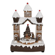 Clayre &amp; Eef   | Muziekdoos Huisje/Kerstboom LED Bruin Wit 20x11x27 cm | 6PR4312