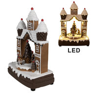 Clayre &amp; Eef   | Muziekdoos Huisje/Kerstboom LED Bruin Wit 20x11x27 cm | 6PR4312