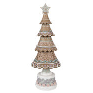 Clayre &amp; Eef   | Kerstdecoratie Beeld Kerstboom Bruin Wit &oslash; 13x33 cm | 6PR4323