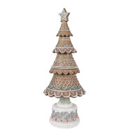 Clayre &amp; Eef   | Kerstdecoratie Beeld Kerstboom Bruin Wit &oslash; 13x33 cm | 6PR4323