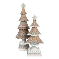 Clayre &amp; Eef   | Kerstdecoratie Beeld Kerstboom Bruin Wit &oslash; 13x33 cm | 6PR4323