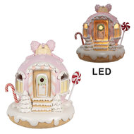 Clayre &amp; Eef   | Decoratie Huis met LED roze 14x12x14 cm/ 3xAAA | 6PR4352