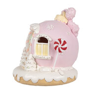 Clayre &amp; Eef   | Decoratie Huis met LED roze 14x12x14 cm/ 3xAAA | 6PR4352