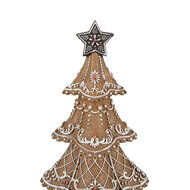 Clayre &amp; Eef   | Kerstdecoratie Beeld Kerstboom Bruin, Wit &oslash; 18x32 cm | 6PR4978GG