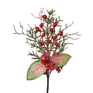 Clayre &amp; Eef   | Kerstdecoratie Tak Rood Groen 16x6x37 cm | 65846