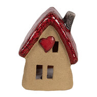 Clayre &amp; Eef   | Decoratie Huisje Bruin Rood 10x8x13 cm | 6CE1777