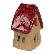 Clayre &amp; Eef   | Decoratie Huisje Bruin Rood 10x8x13 cm | 6CE1777