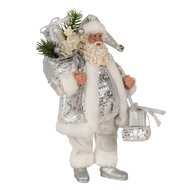 Clayre &amp; Eef   | Kerstdecoratie Kerstman Zilverkleurig Wit 18x11x28 cm | 65587