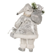 Clayre &amp; Eef   | Kerstdecoratie Kerstman Zilverkleurig Wit 18x11x28 cm | 65587