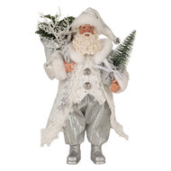 Clayre &amp; Eef   | Kerstdecoratie Kerstman Wit Zilverkleurig 16x10x27 cm | 65591